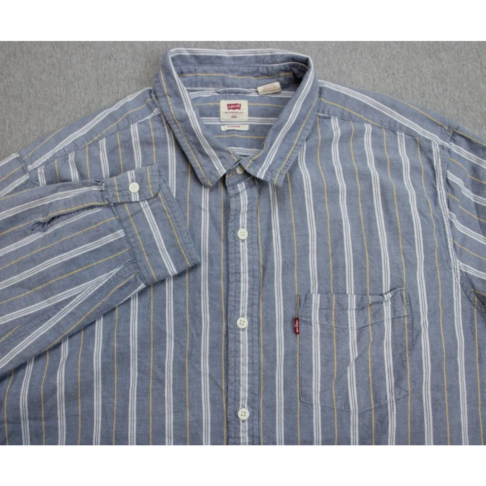 Levis Shirt‎ Mens XXL Striped 100% Cotton Standard Long Sleeve Button Up Red Tab